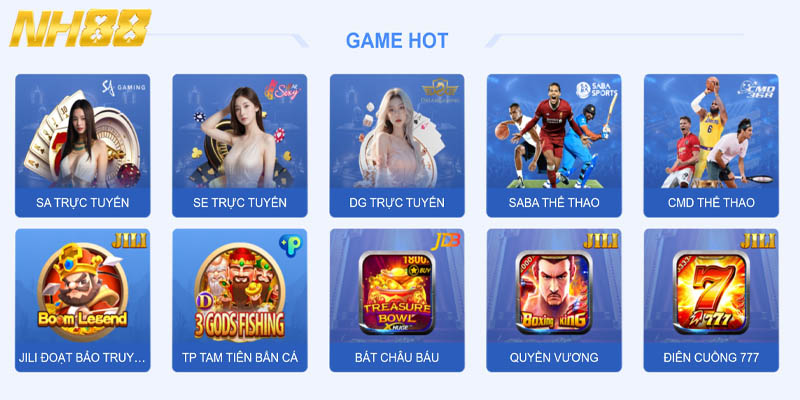 Nhà cái NH88 có kho game siêu đa dạng với hàng trăm game hay 